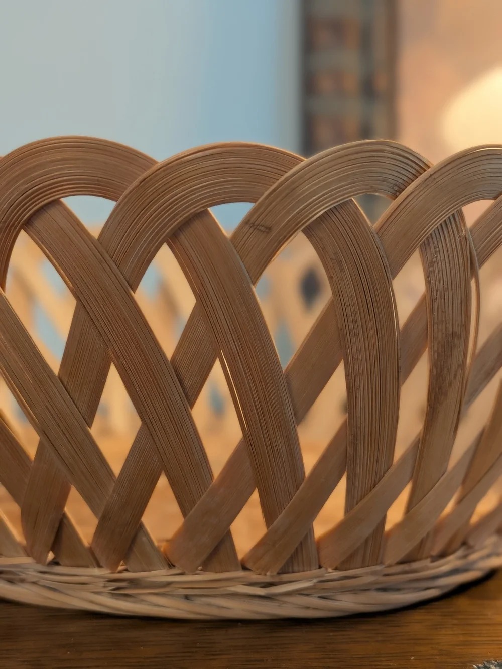 Natural Woven Bamboo Open Weave Lattice Bowl Basket